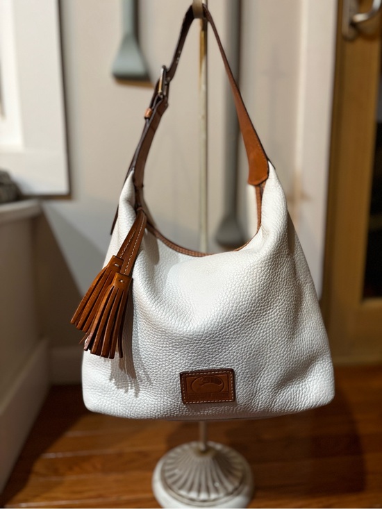 Dooney & Bourke Handbags - Dooney & Bourke White Pebble Leather Tassel Hobo Shoulder Bag